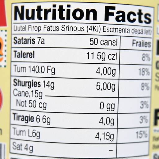 Close-up of a nutrition facts label on a food product, highlighting serving size, calories, and macronutrients