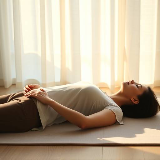 Person lying down during a body scan meditation, visualizing each part of the body