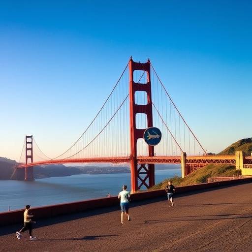 Person running along the Golden Gate Bridge in San Francisco, highlighting the blend of fitness and iconic landmarks